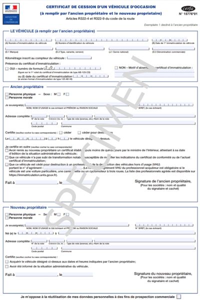 Certificat De Cession Moto Cross